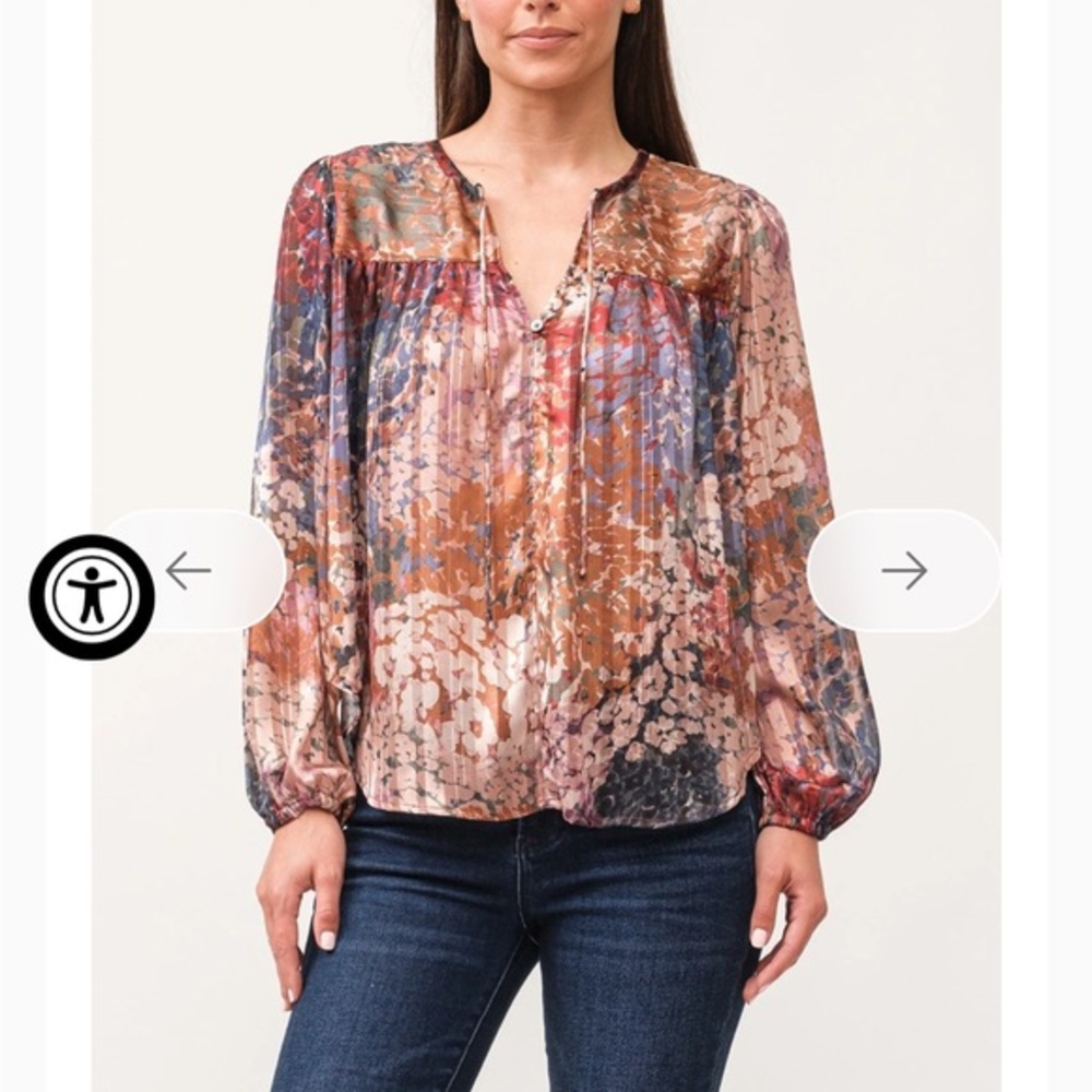 Dear John Alessia Novelty Tinsel Garden Floral Print Sheer Blouse Size Medium
